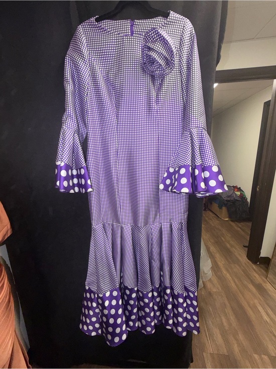 Dresses & Skirts - Purple Polka Dot Bell-Sleeve Midi Dress
